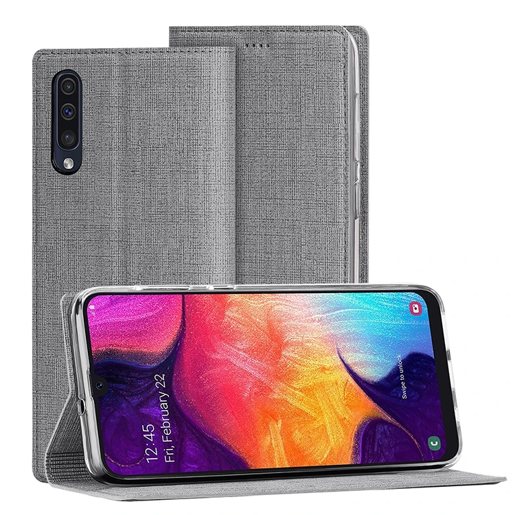 Роскошный тканевый флип чехол для Samsung Galaxy A50 кошелек с кармашком карт Магнитный