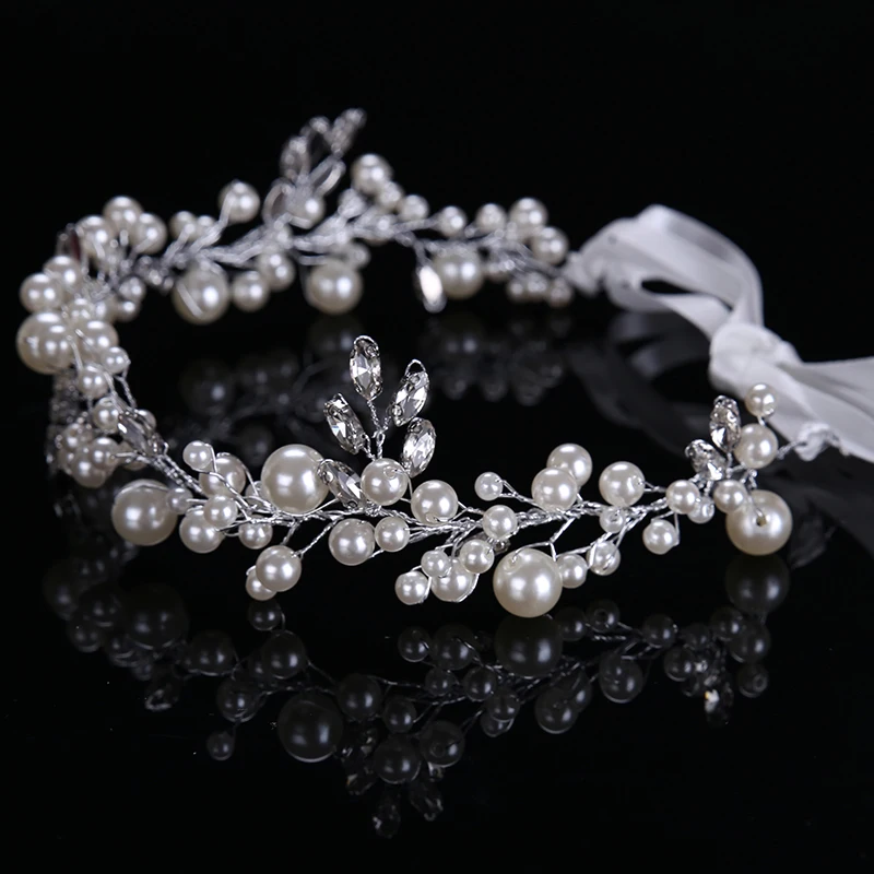 Романтический роскошный свадебный аксессуар для волос с жемчугом 30 см |