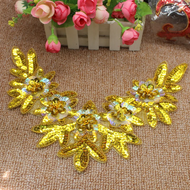 YACKALASI 5 шт./лот золотой цветок с блестками кружевной воротник аппликации вышивка