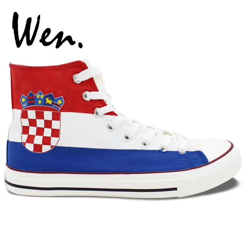 

Wen Sneakers Original Hand Painted Shoes Croatia Flag Design Custom High Top Women Men's Canvas Sneakers Birthday Gifts