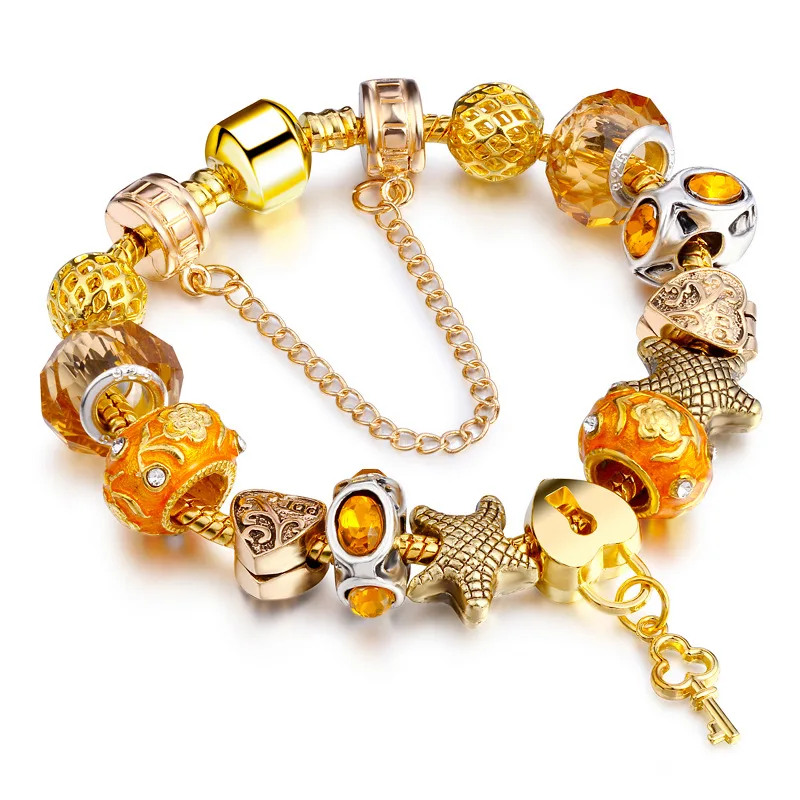 Antique gold color key Charm pandora Bracelets for women Austrian crystal &amp Bangles Wedding Engagement Jewelry | Украшения и