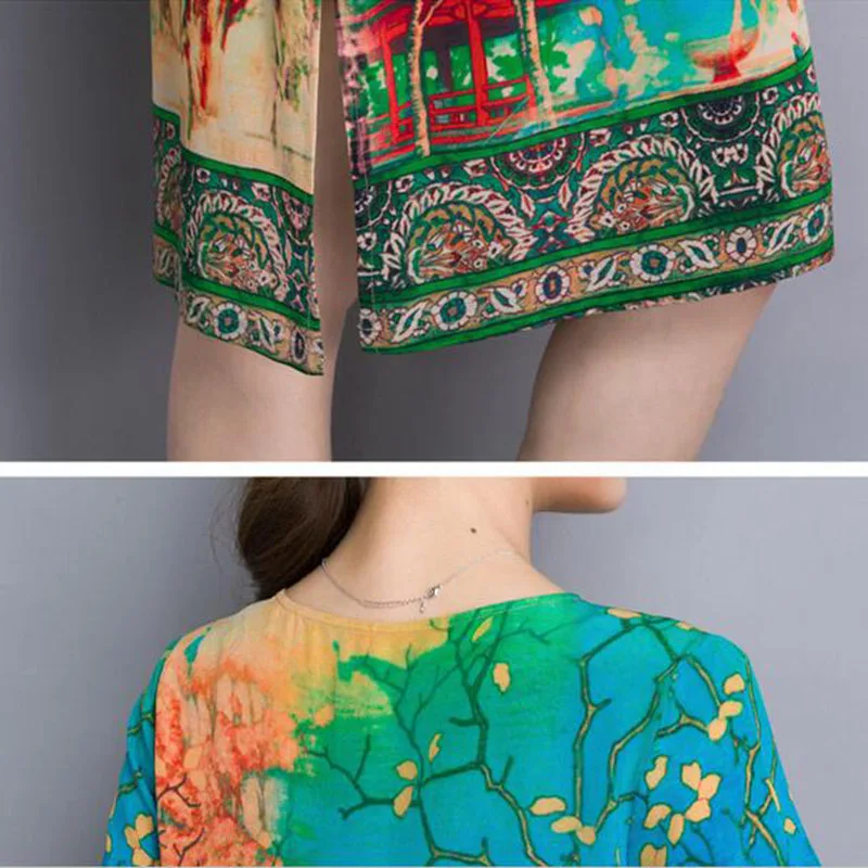 

Europe Summer Large Size Dress Women NiceNew Fashion Printing O-neck Short-sleeved Dress Retro Loose Dress LU155