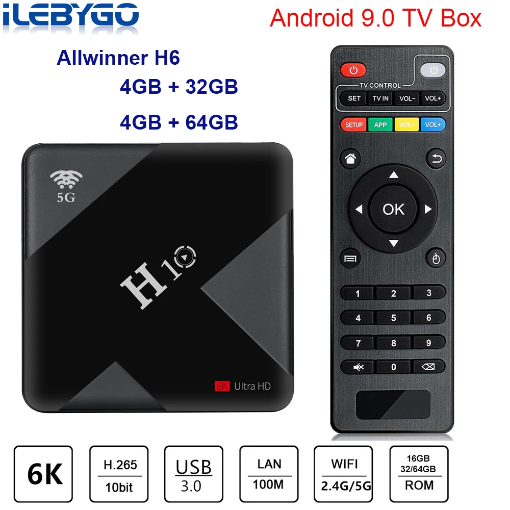 ТВ приставка H10 Android 9 0 4 Гб 64 Allwinner H6 Quad Core 6K Smart TV Box ГБ 32 Dual Wifi 2 4G/5G USB3.0 телеприставка|ТВ-приставки и медиаплееры|