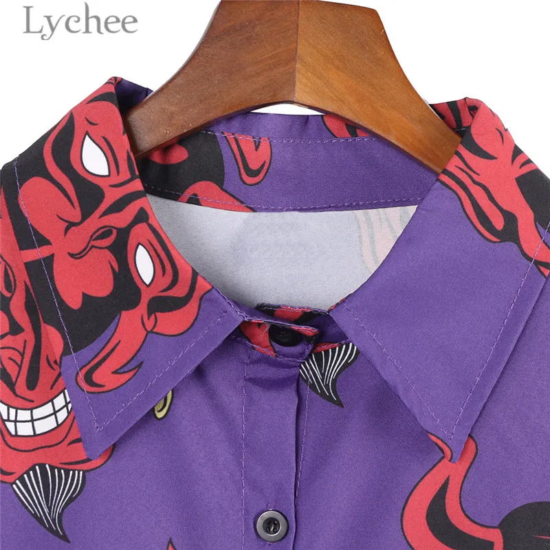Lychee Харадзюку с принтом демона Летняя женская блузка панк готика Повседневная Свободная рубашка с коротким рукавом топы женские