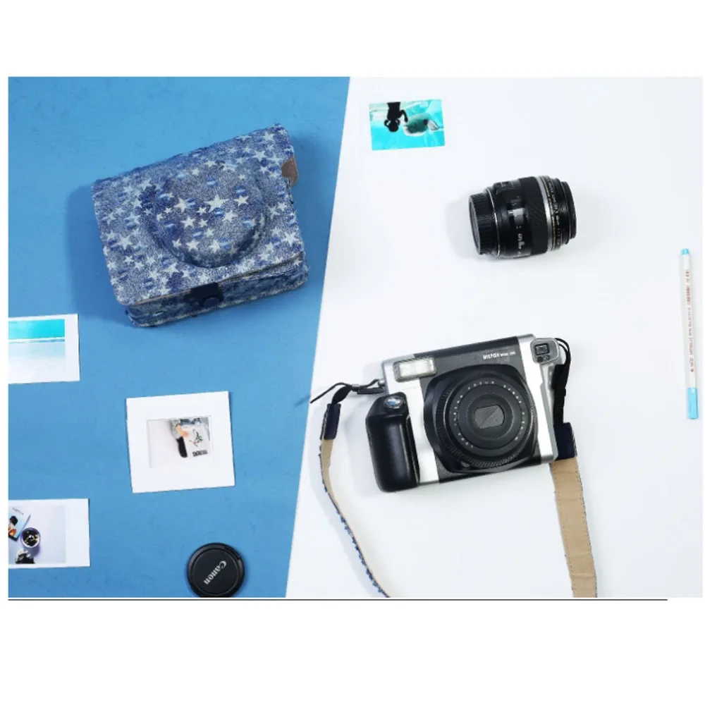 Синяя джинсовая сумка для камеры чехол защитный и плечевой ремень Fujifilm Instax Wide 300