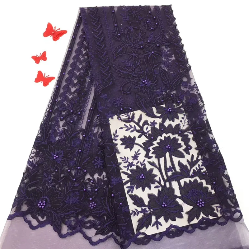 

Latest style 3D French Lace Fabric With Beads High Quality African Tulle Lace Fabric 2019 Nigerian Tulle Lace Fabric rof65-1507