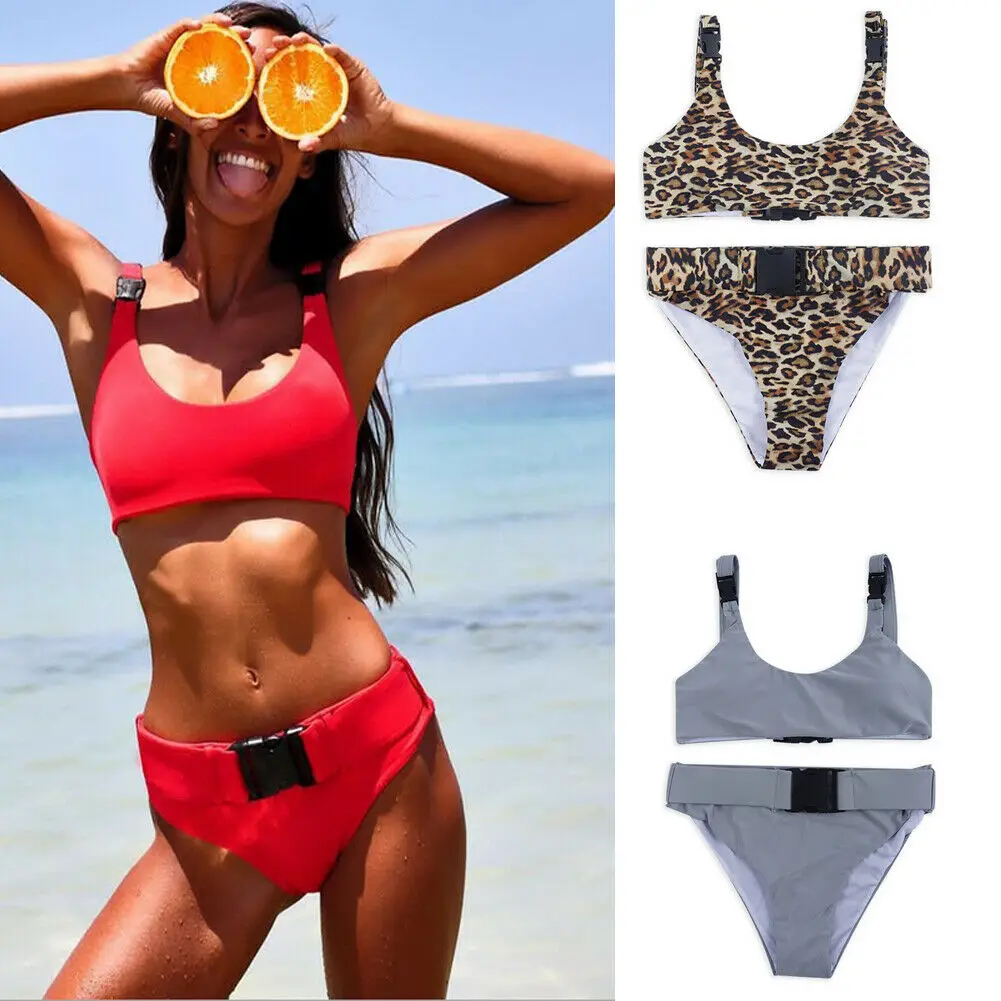 Women Lady Sexy Bikini Set Two Piece The belt Solid Color Beach Swimsuit Swimwear Bathing Suit | Спорт и развлечения