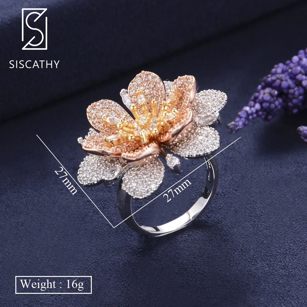 Женское Обручальное Кольцо SISCATHY обручальное кольцо с цветком фианита 3 тона