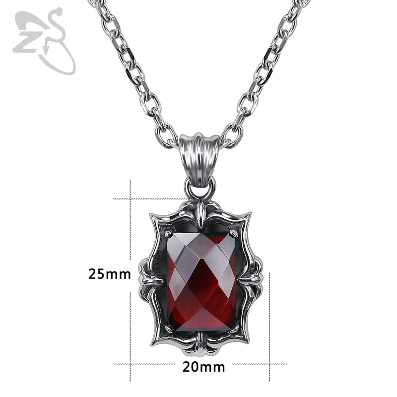 Ожерелье с красным кристаллом ZS ожерелья из нержавеющей стали в стиле панк для