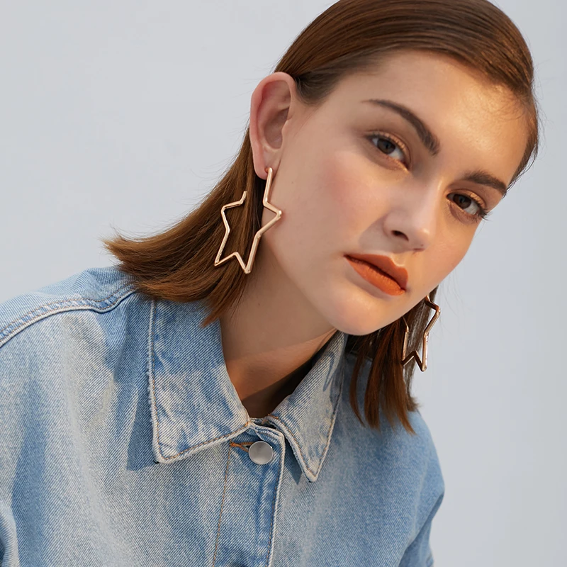 Крупные женские серьги характерные хипстерские пятиконечные | Серьги-подвески
