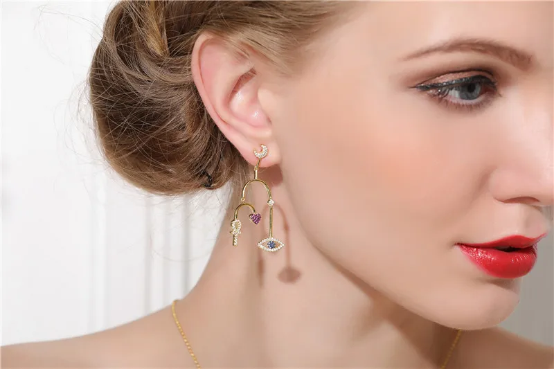 Серьги подвески женские Асимметричные из серебра 925 пробы с