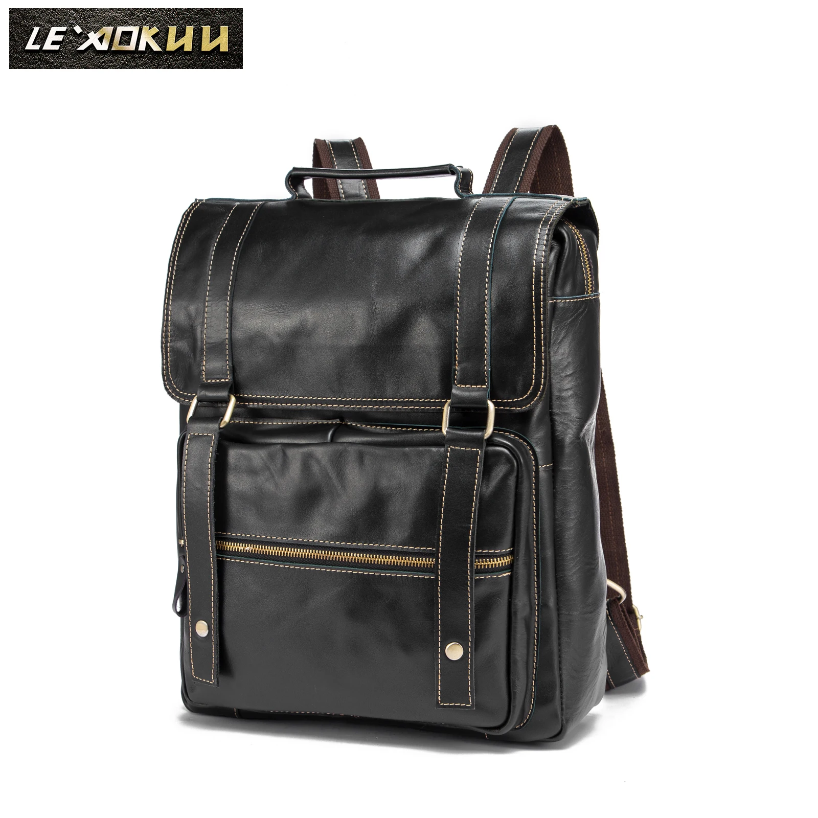 Original Genuine leather Design University Student School Book Bag Male Fashion Daypack Backpack Travel 14