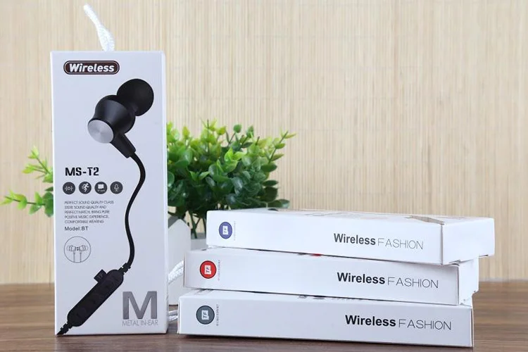 30 шт./лот, MS-T2, магнитные Bluetooth спортивные наушники, беспроводная гарнитура для бега с микрофоном, MP3, наушники, бас стерео, BT 4,2, для iphone 6, 7