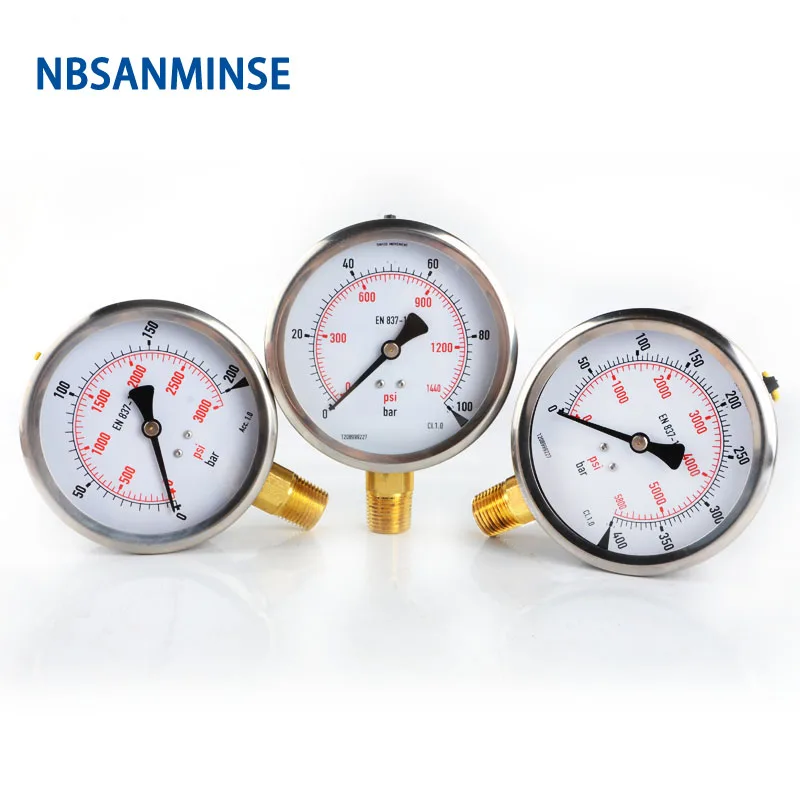 NBSANMINSE манометр для гидравлического масла SM1SP100L 100 мм 4 дюйма 1/2 NPT