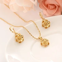 women jewelry set cute 18 k solid gold gf rose pendant flower necklacesearrings europe wedding girl gift affection
