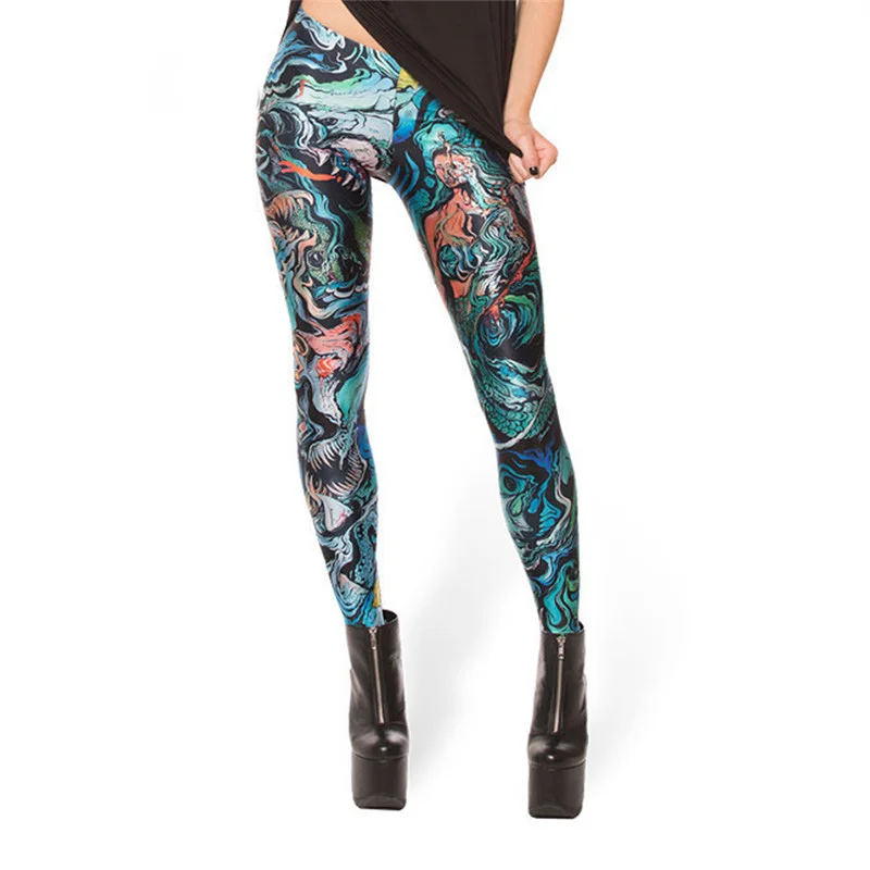 Черные молочные новые дизайнерские женские леггинсы с принтом узкие длинные