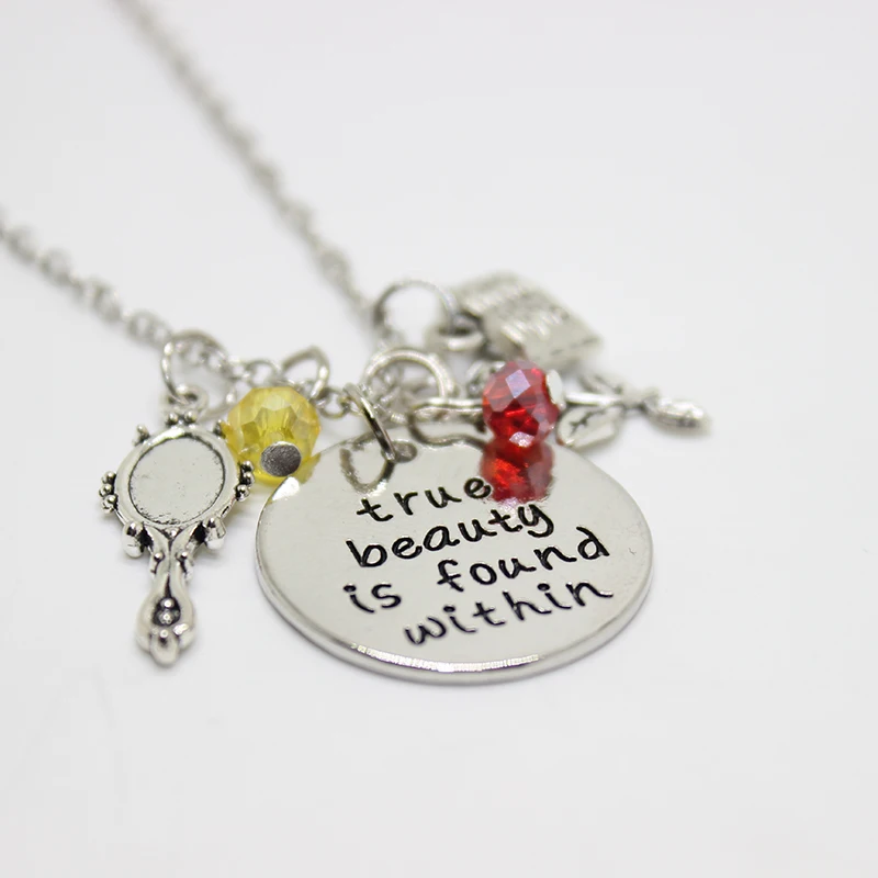 New fashion jewelry true beauty is found within charm necklace pendant Necklace Beauty and the beast princess Inspired | Украшения и