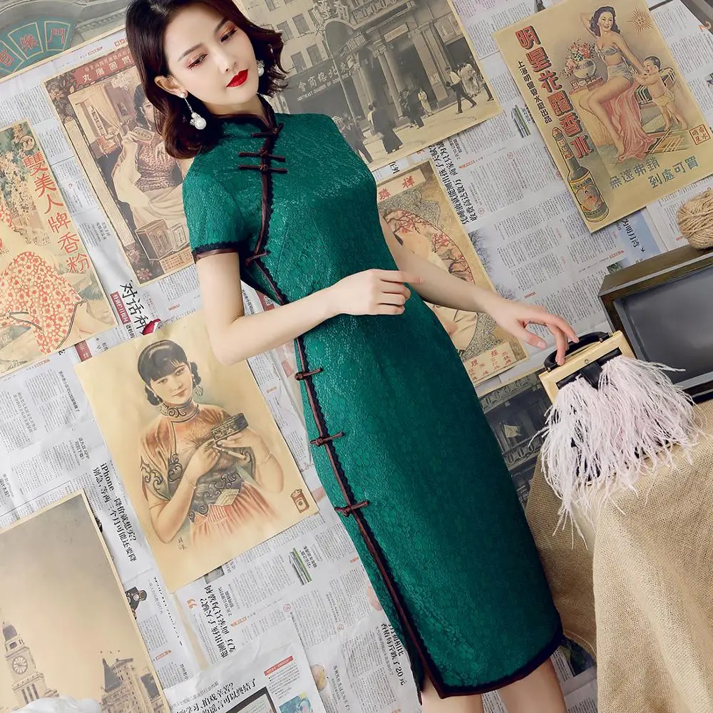 Новинка короткое Кружевное китайское традиционное женское Qipao Большие размеры 3XL Vestidso элегантное вечернее платье сексуальное женское Ципао S-95
