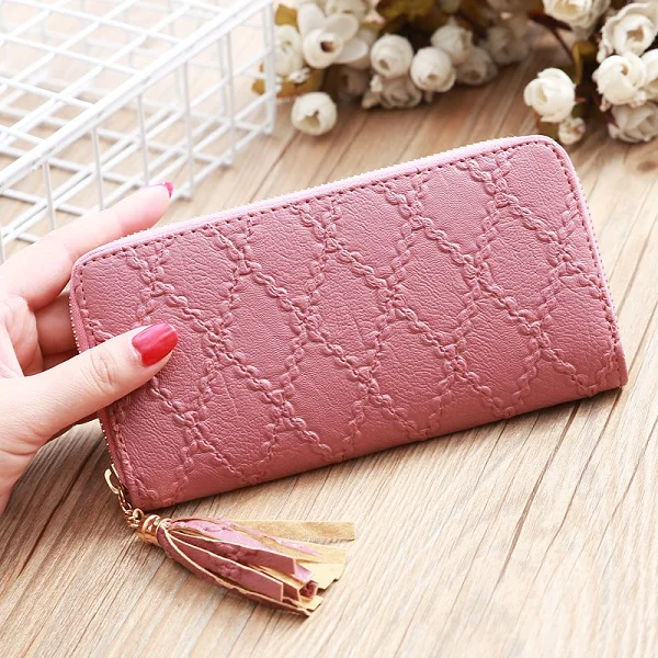 Dark pink Wallet Длинный кошелек, женские кошельки с кисточками, модный кошелек для монет, держатель для карт, женские кошельки, клатч, сумка для денег, винтажный женский клетчатый кошелек - Цвет: Dark pink Wallet