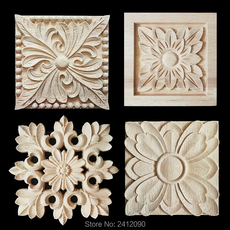 2017 Europe Cabinet Bed Door Wood Carving Applique Furniture Frame Accessories Wooden Plaque Flower Alphabet Carved Crafts 4 pcs | Мебель