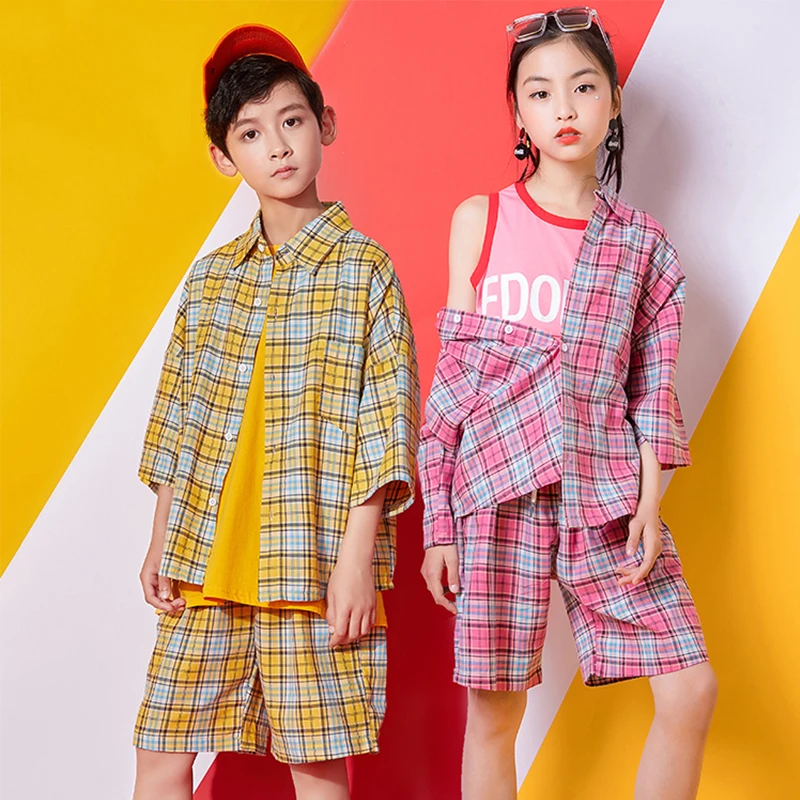 Детские джазовые танцевальные костюмы клетчатая рубашка и штаны для мальчиков