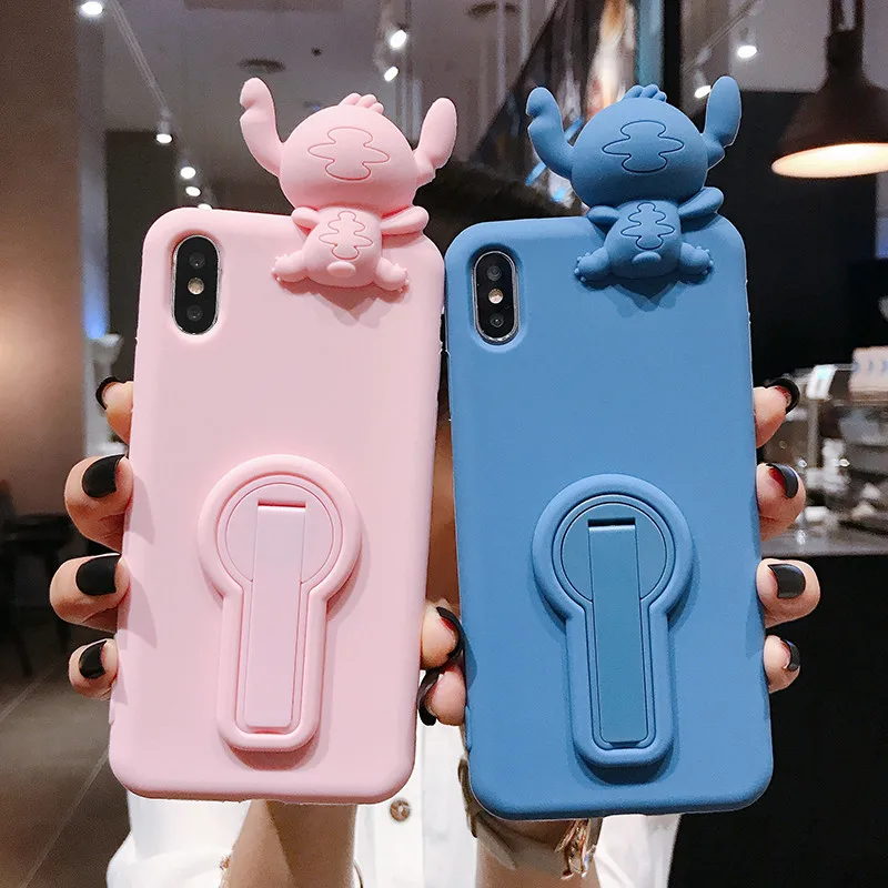 for iphone XS max XR X 3D Stitch Soft stander phone Case For 8plus 7plus 6SP 7 8 6 6S Cute cartoon lover Cover shell |