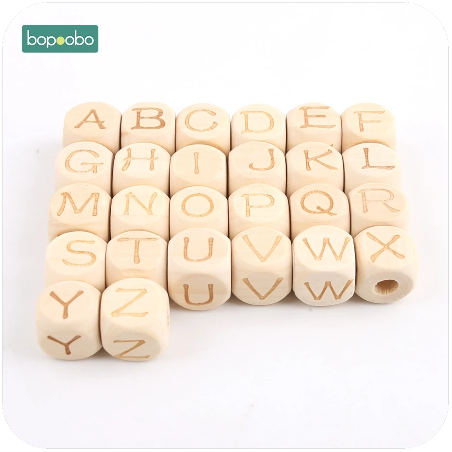 Bopoobo, 12 мм, 30 шт., квадратная форма, жевательные БФА бесплатно, деревянные прорезыватели, клен, буквы, бусины, сделай сам, рукоделие, ювелирное изделие, детский прорезыватель, подарок для новорожденного