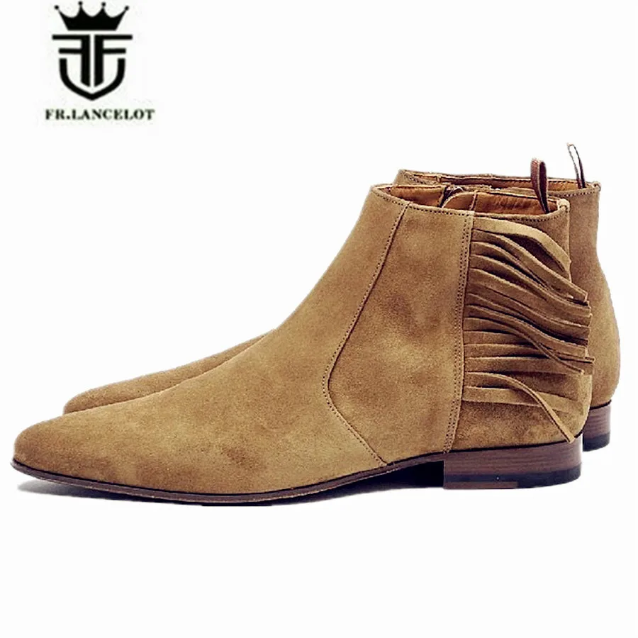 2017 Роскошные полусапожки ручной работы с острым носком и бахромой Мужские