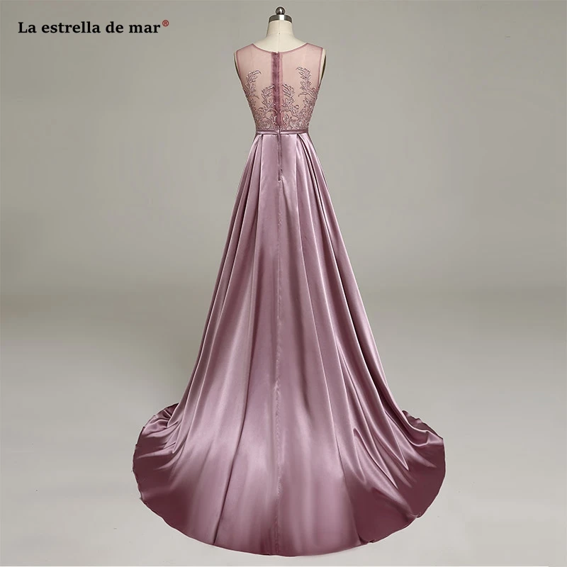 Vestido madrinha longo2019 новые из кружева, с вырезом на шее атласные линии Фиолетовый королевский синий розовые платья подружки невесты длинное свадебное платье