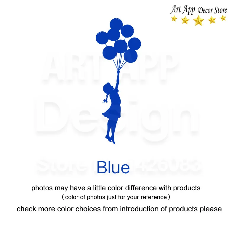 Blue Хорошее качество Бэнкси художественный дизайн девушка с воздушными шарами домашний декоративный виниловый стикер на стену съемный декор дома наклейки-граффити - Цвет: Blue