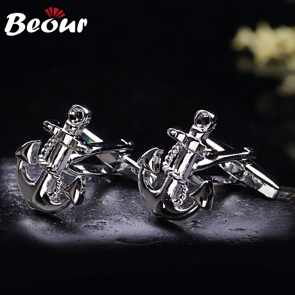 Отец День Beour бренд Silver якорь запонки мужские модные рубашка Бизнес свадебные
