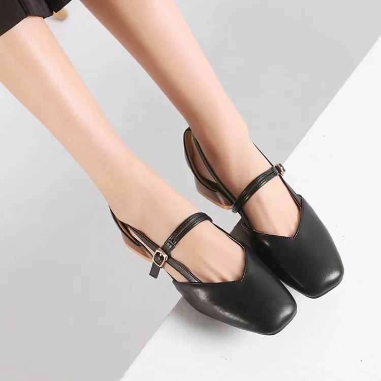 Сандалии Baotou женские на высоком каблуке босоножки толстом и низком обувь пуговицах большой размер 11 12 13 14 15