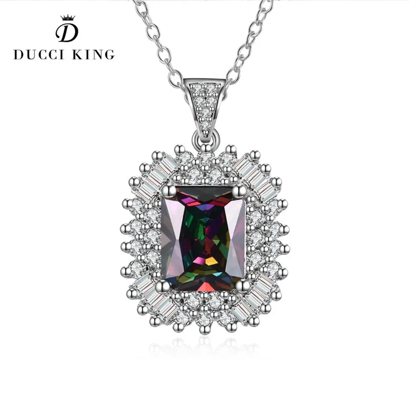 Luxury Trendy Link Chain Colorful Square Crystal Pendant Necklace Fashion Design Flower Jewelry Cubic Zircon Necklaces For Women | Украшения