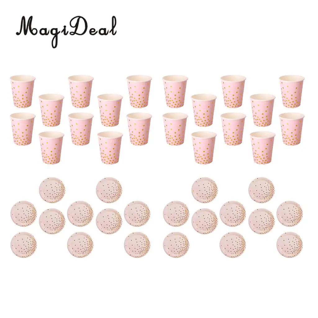 Набор бумажных тарелок в горошек с золотыми блестками 20 штук одноразовая посуда