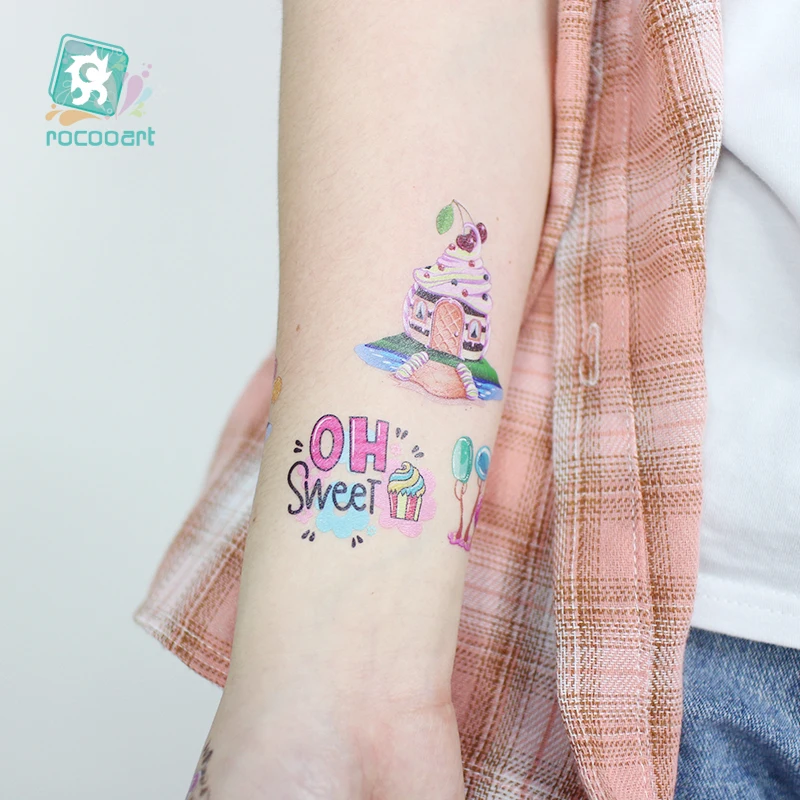 Rocooart мультфильм конфеты татуировки для детей замок поддельные Icecream временный
