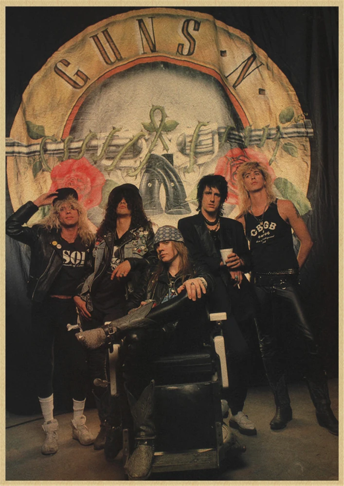 Guns N Roses рок-музыка плакаты винтажный плакат на стену стикер домашний декор крафт-бумага постер для бара/кафе - Цвет: Темно-серый