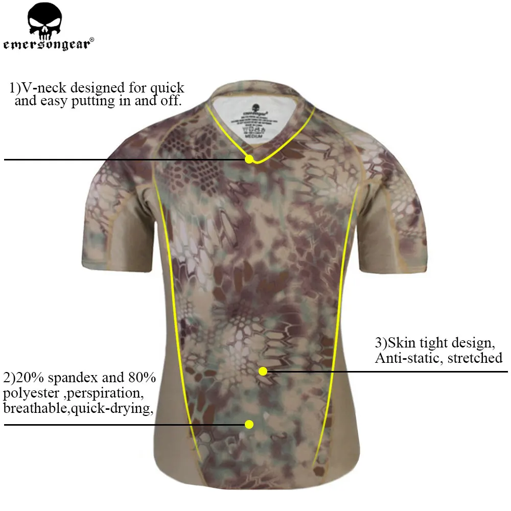 EMERSONGEAR тактическая камуфляжная футболка Охотничья для бега облегающая дышащая