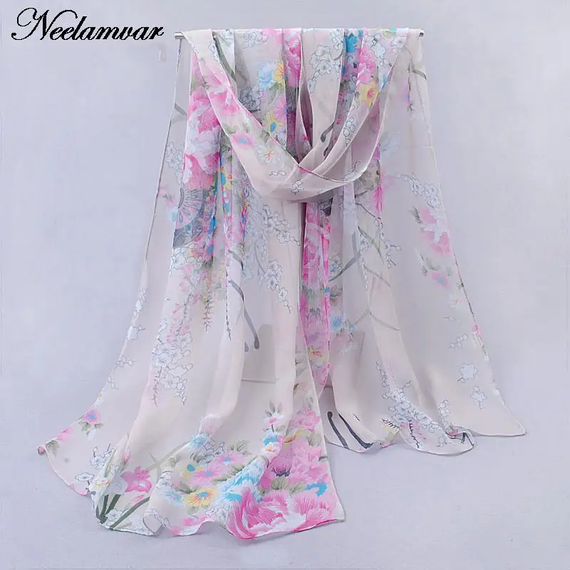 Женские шифоновые палантины в богемном стиле тонкие длинные шали с цветочным