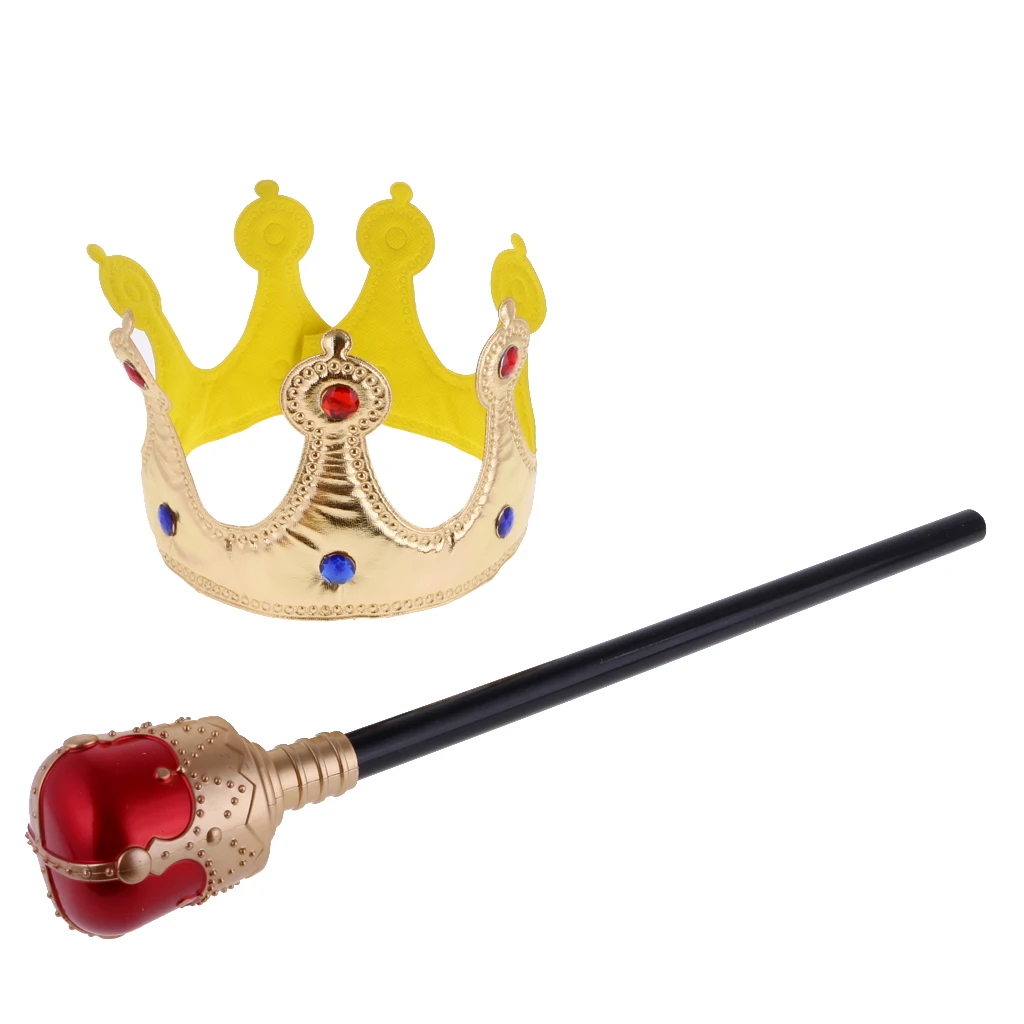Corona de Rey y Real con Cetro para Niños y Adultos Cosplay de Halloween de Mascarada 