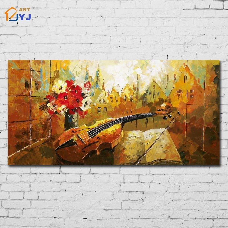 

Violino Music Subject Canvas Wall Art Hand Painted Modern Abstract Oil Painting for Living Room Decoration Gift No Framed SL109