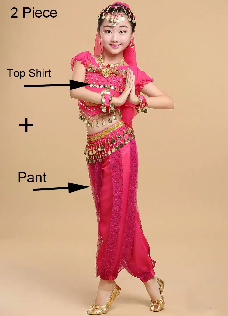 Hot Pink 2 Piece Костюм для танца живота для девочек, детские индийские танцевальные костюмы для девочек, детские танцевальные костюмы для девочек, эгипетский танец для выступлений - Цвет: Hot Pink 2 Piece