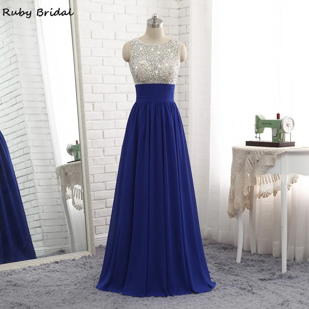Ruby Bridal Vestido De Festa Длинные ярко синие вечерние платья шифоновый топ с бисером