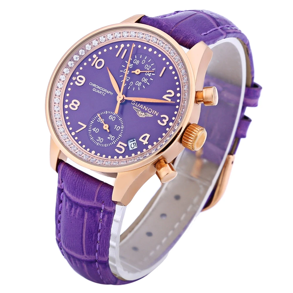 GUANQIN Для женщин кварцевые часы Дата хронограф Дисплей сапфир зеркало наручные