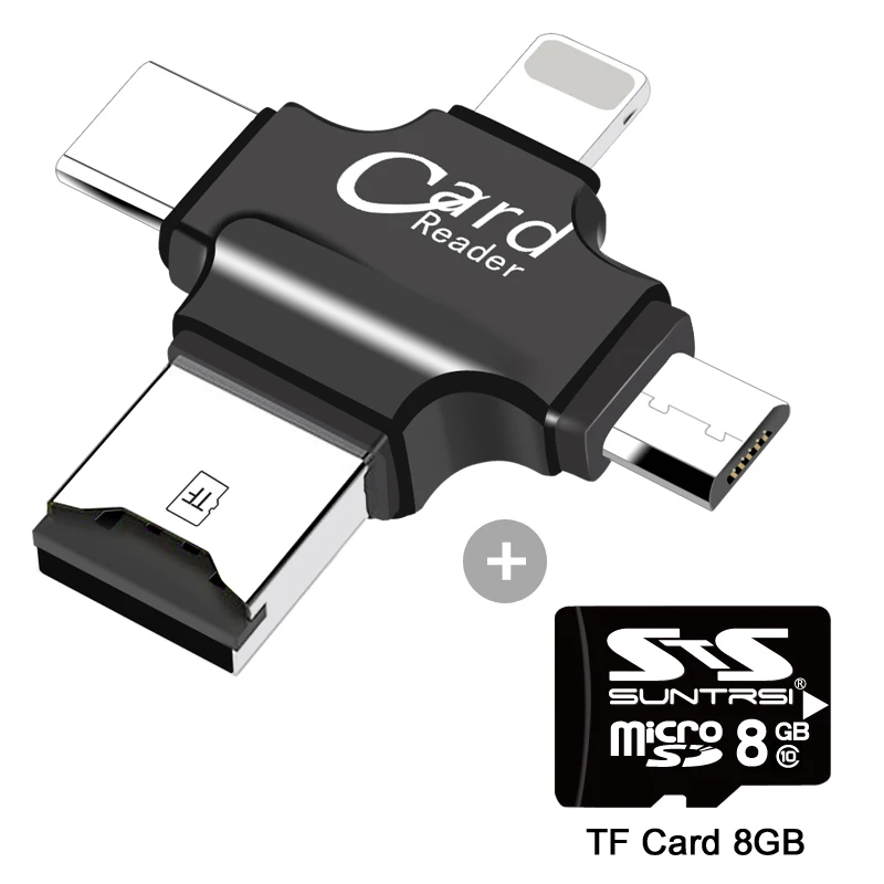 8G card reader OTG USB флеш-накопитель Micro SD/TF карта 8 ГБ 16 ГБ 32 ГБ кардридер для Iphone/Android/type C 3 в 1 OTG флеш-накопитель 64 Гб карта памяти - Емкость: 8G card reader