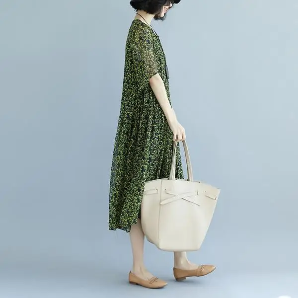 BUYKUD элегантные летние платья женские зеленые с коротким рукавом круглым вырезом