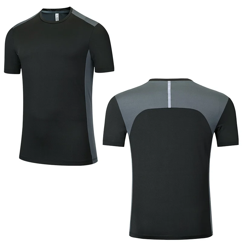 Fitness shirt BLACK Мужская футболка для пробежки, большой полиэстер, для велоспорта, для футбола, тренировочная, новая Джерси, быстросохнущая, из кусков, мужские футболки, для бега, с коротким рукавом - Цвет: Fitness shirt BLACK