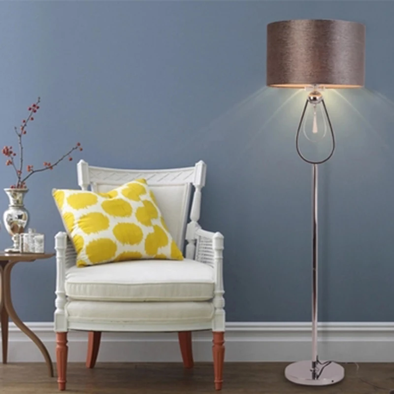 Modern minimalist LED crystal floor lamps living room bedside lights European creative LED vertical lights with fabric lampshade