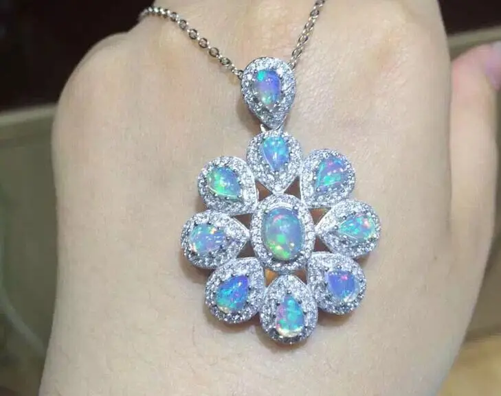 Натуральный опал драгоценный камень кулон серебро S925 натуральный зеленый из