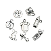 40pcs tibetan silver plated baby cup bottle footprint charms pendants for jewelry making findings diy handmade
