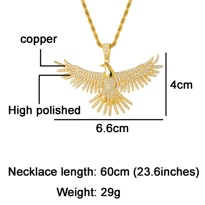 Полный Iced Out Bling Eagle горный хрусталь цепь позолоченные подвески и ожерелья для мужчин хип хоп ювелирные изделия дропшиппинг